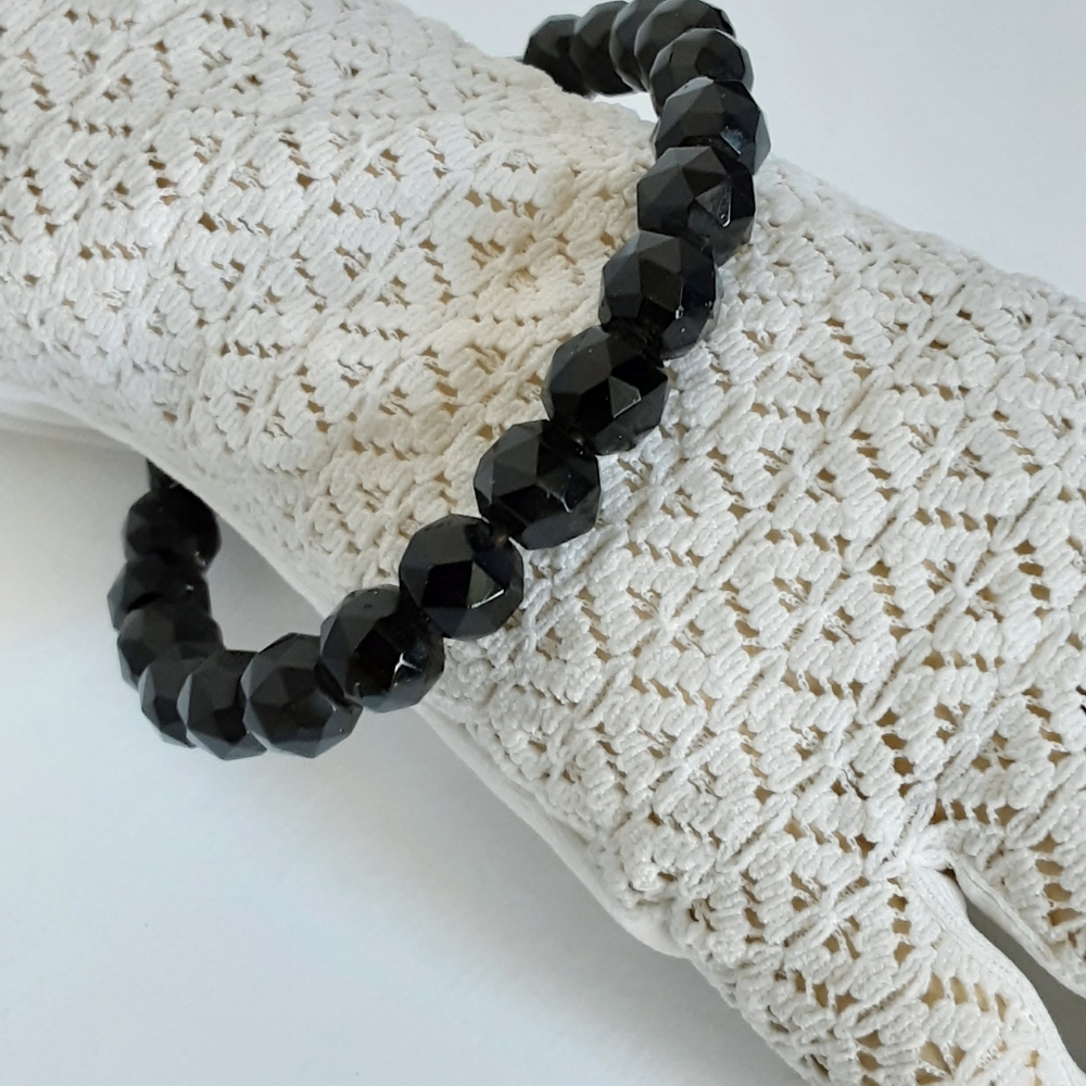 Black Beaded Cuff Bracelet Faceted Glass Beads Wire Boho Bangle Whimsygoth